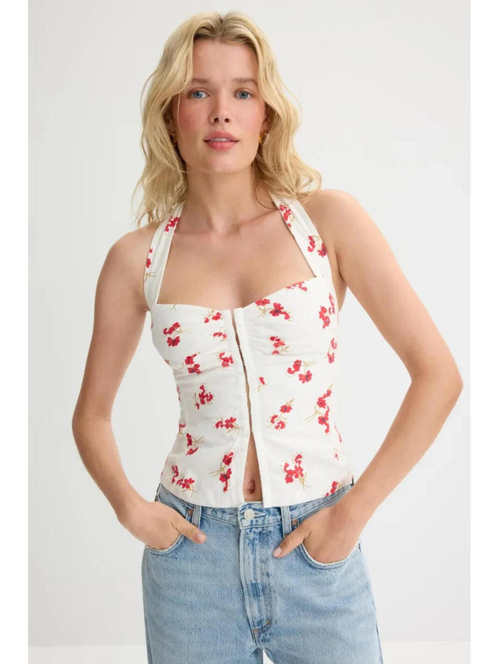 Bardot Rixton Printed Halter Top Sweetheart Neckline Corset-  Size XL